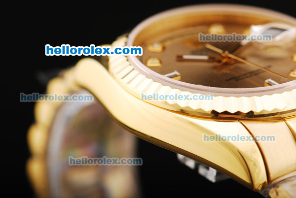 Rolex Day-Date Automatic Movement Full Gold with Khaki Dial and Diamond Markers - Click Image to Close